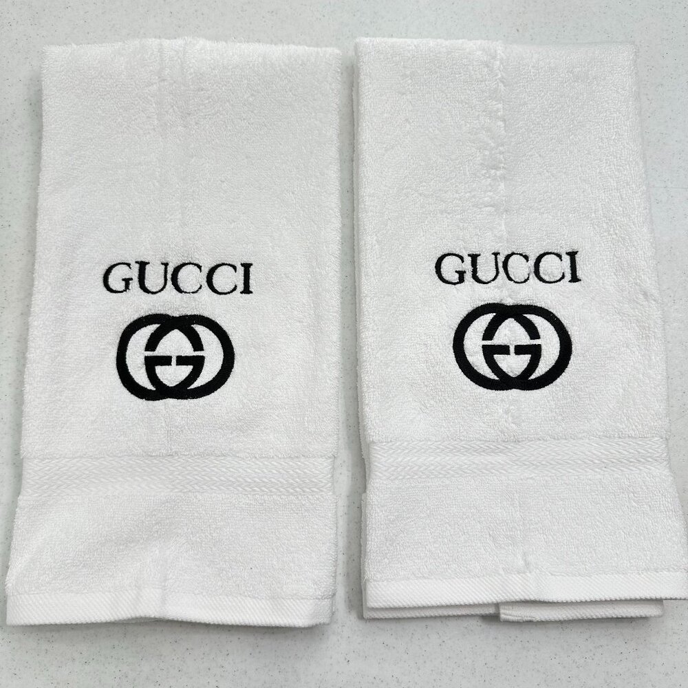 Gucci Style Towels Embroidered Hand Towel Set White Black Bathroom Decor